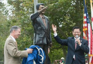 Life Size Bronze Ronald Reagan for Mile Square Park in Orange County California.